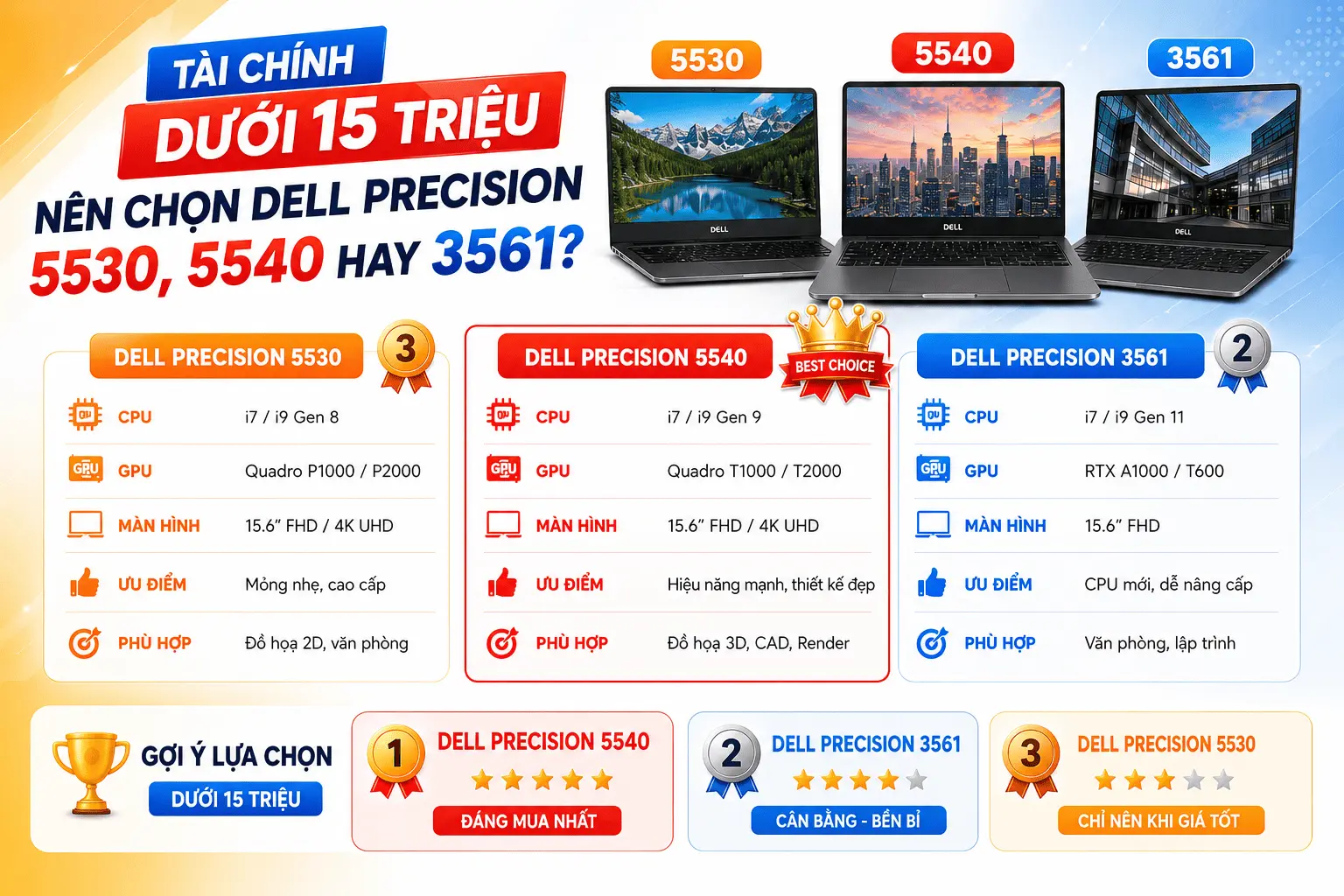 Tài Chính Dưới 15 Triệu: Những Ai Nên Mua Laptop Máy Trạm Dell Precision Seri 3000 & 5000?