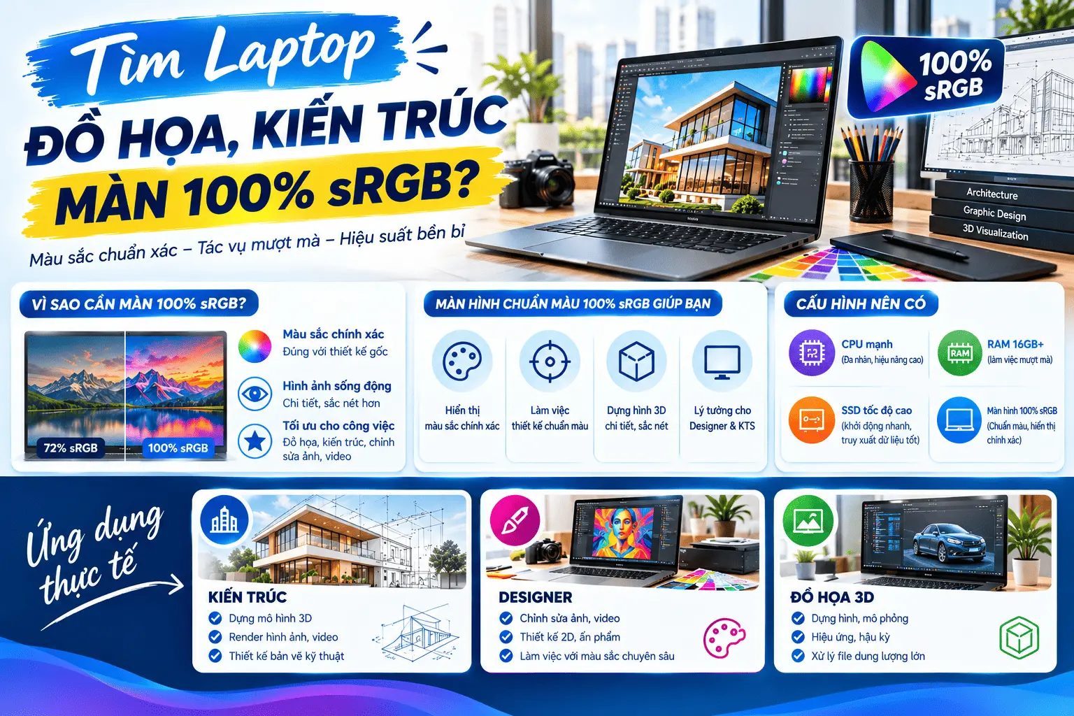 Tìm Laptop Đồ Họa, Kiến Trúc Màn 100% sRGB? Xem Ngay Top Máy Đáng Mua Nhất Tại H2Tech