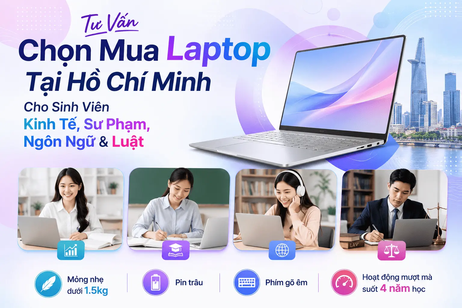 Tư Vấn Chọn Mua Laptop Tại Hồ Chí Minh Cho Sinh Viên Kinh Tế, Sư Phạm, Ngôn Ngữ & Luật