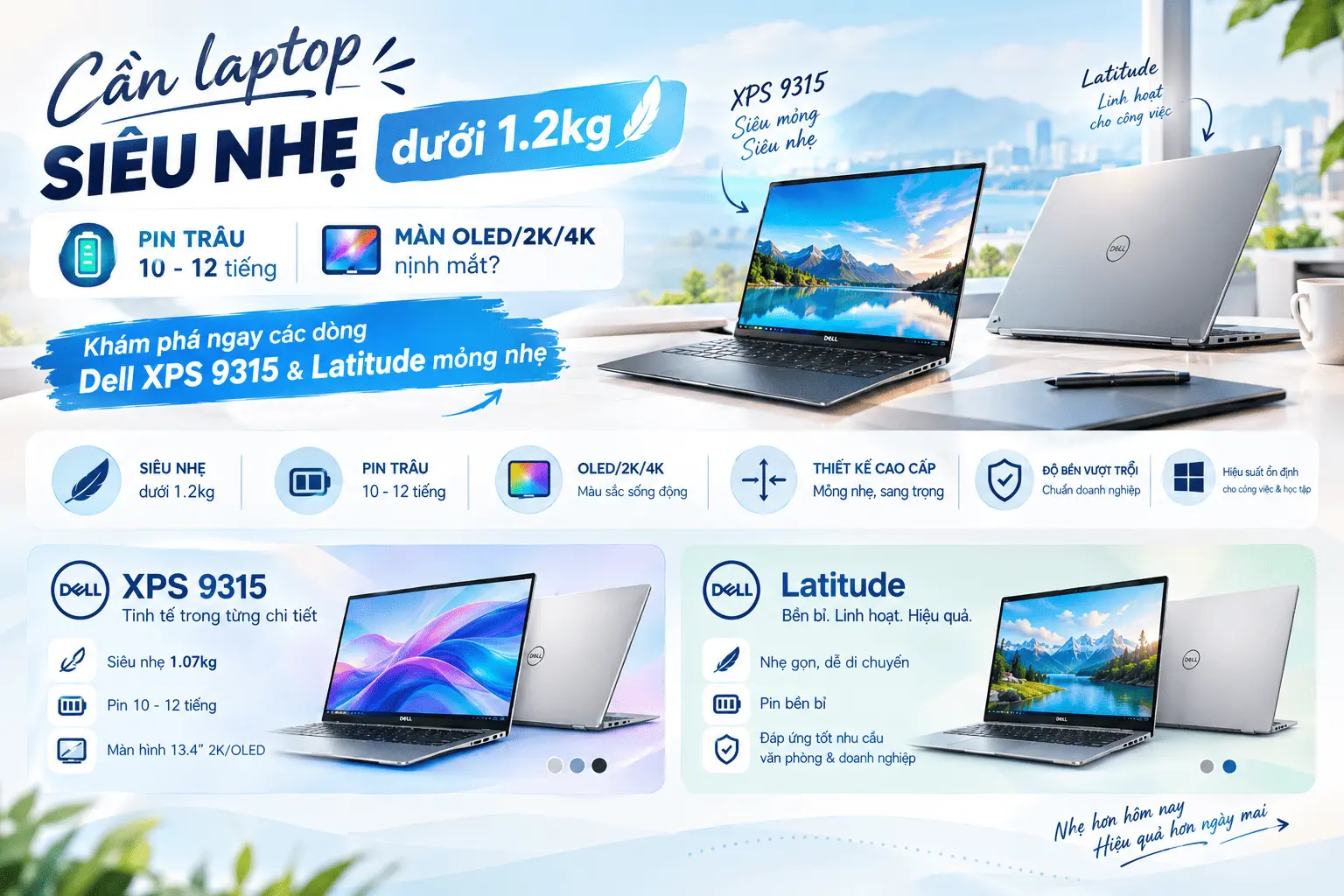 Top Ultrabook Siêu Nhẹ Dưới 1.2kg, Pin Trâu, Màn Hình OLED / 2K / 4K Chuẩn Màu Cho Dân Di Chuyển
